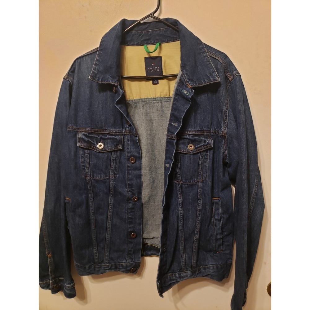 Tommy Hilfiger denim Trucker jacket: button down, long sleeve, dark wash Men's L
